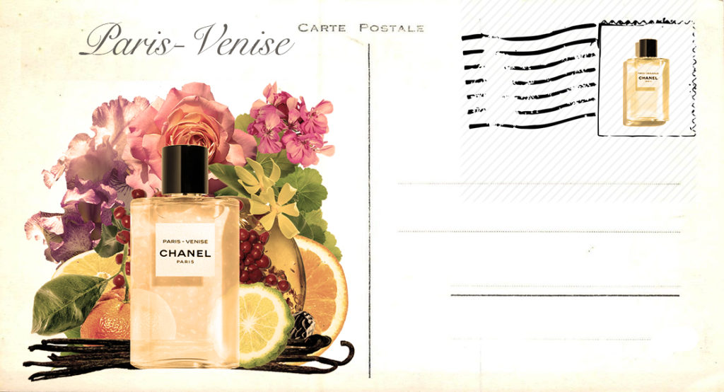 Modern glamor picture, perfume, flowers, Coco Chanel, in a